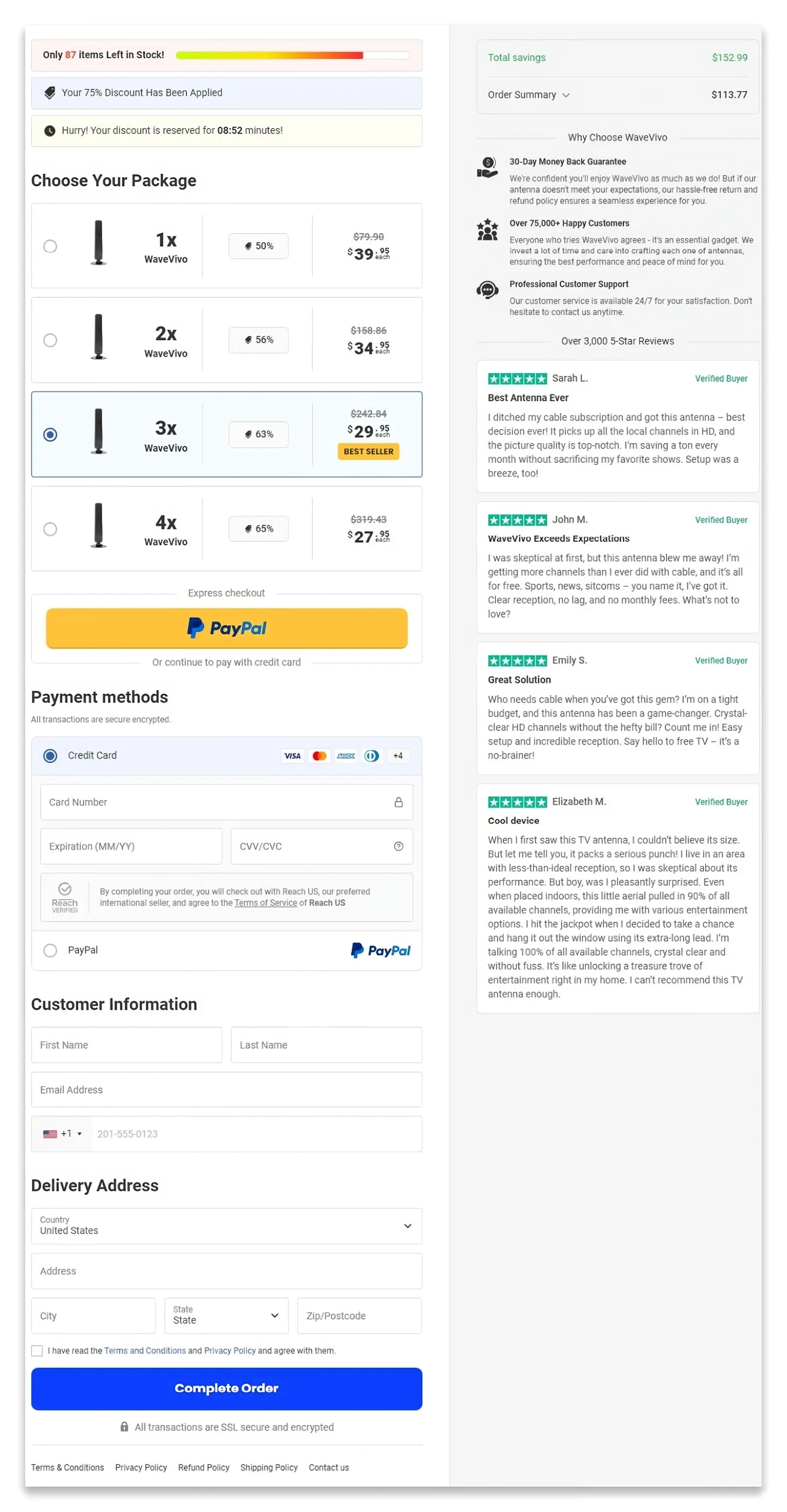 WaveVivo checkout page